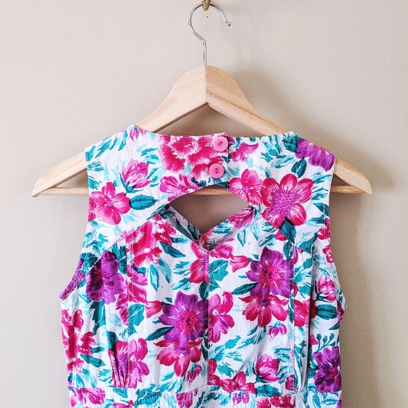 90s purple green floral button up dress - Picture 5 of 9